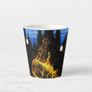 Caneca De Café Latte Cena de pôr do sol com fogueira aconchegante para 