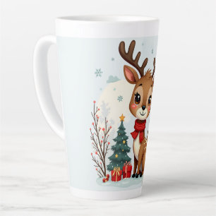 Caneca De Café Latte Cena encantadora de renas de Natal na floresta nev