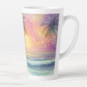 Caneca De Café Latte Cenário de praia tropical sonhador