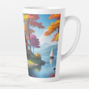 Caneca De Café Latte Cenário natural com algodão além do lago-5656
