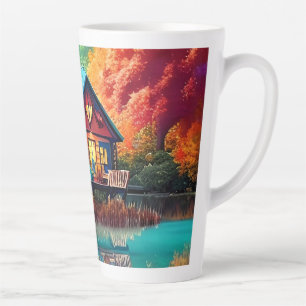 Caneca De Café Latte Cenário natural com algodão e lago-38566
