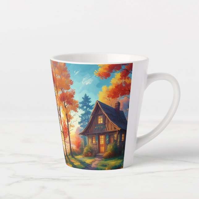 Caneca De Café Latte Cenário natural com algodão na floresta (Direita)