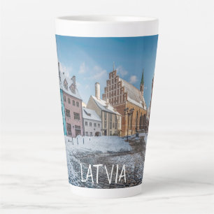 Caneca De Café Latte Centro de cidade de inverno de neve em Riga, Letón
