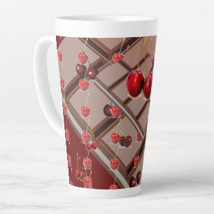 Caneca De Café Latte Cerejas de chocolate vermelho
