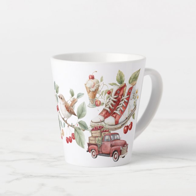 Caneca De Café Latte Cerejas doces de verão (Ângulo direito)