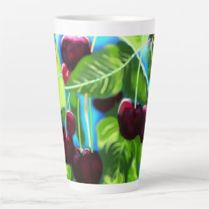 Caneca De Café Latte Cerejas Perdidos De Ramais Vermelho Cereja Verde