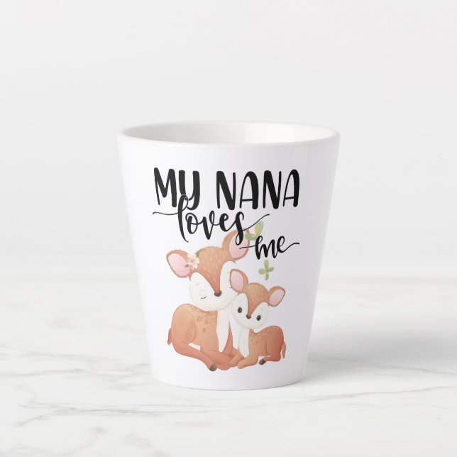 Caneca De Café Latte Cerva e Corça Minha Nana Me Ama (Frente)