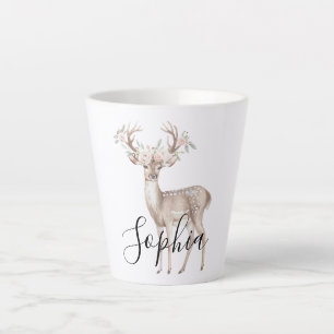 Caneca De Café Latte Cervo Flores Rosa