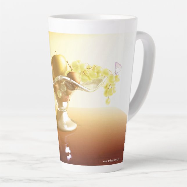 Caneca De Café Latte Cesto de vidro com frutas e bateria (Ângulo direito)