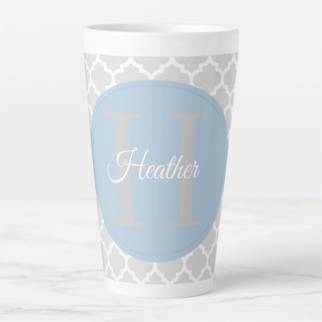Caneca De Café Latte Céu Azul Quatrefoil Personalizado Lâmina (Frente)
