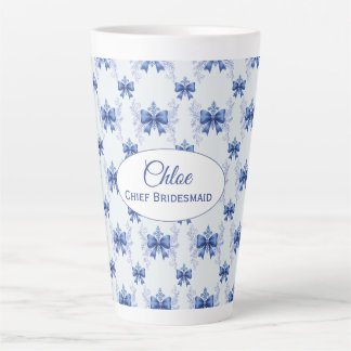 Caneca De Café Latte Chá de Bebê com Laço Azul Elegante