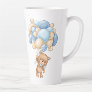 Caneca De Café Latte Chá de fraldas de Balões Azuis do Urso de Teddy
