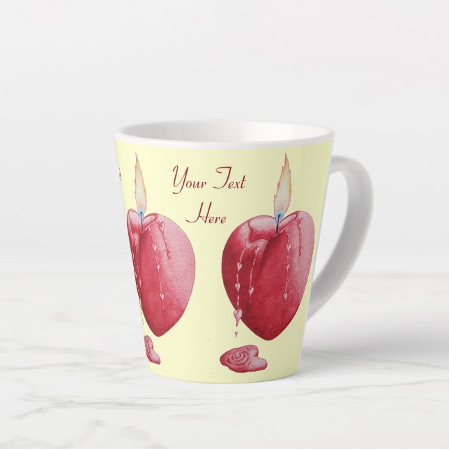 Caneca De Café Latte chama de vela em forma de coração vermelho para am (Ângulo direito)