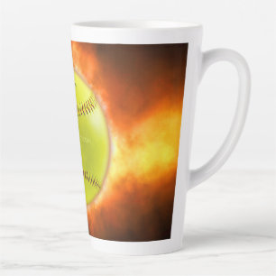 Caneca De Café Latte Chamas de bola de fogo de softball amarelo do Slip