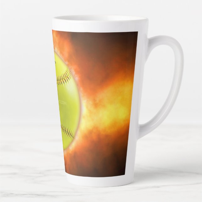 Caneca De Café Latte Chamas de bola de fogo de softball amarelo do Slip (Direita)