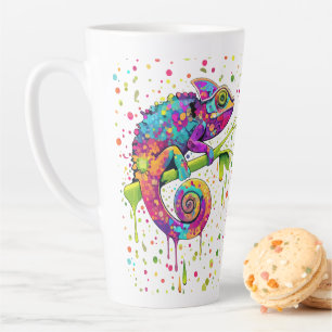 Caneca De Café Latte Chameleon Paint mantém estilo aquarela