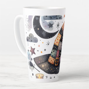 Caneca De Café Latte Chapéu de Bruxa Caprichoso e Magia Celestial