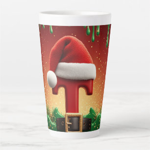 Caneca De Café Latte Chapéu de Papai Noel Inicial T Para Sobrenomes da