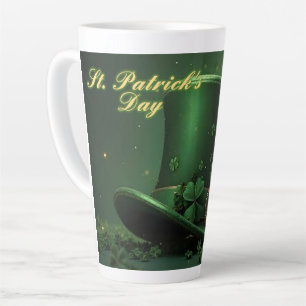 Caneca De Café Latte Chapéu e Design de Trevo do Dia de São Patrício