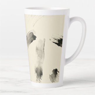 Caneca De Café Latte Charcoal Strokes Pattern | Minimal Beige Abstract