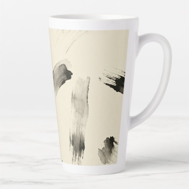 Caneca De Café Latte Charcoal Strokes Pattern | Minimal Beige Abstract  (Direita)