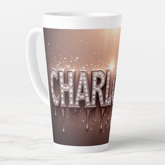 Caneca De Café Latte Charlotte Nome em Ouro Pingando (Ângulo esquerdo)