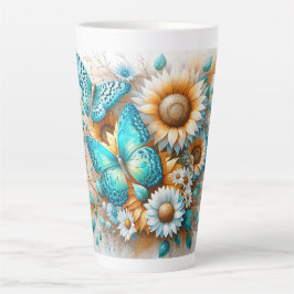 Caneca De Café Latte Charme Rústico: Borboleta e Margarida