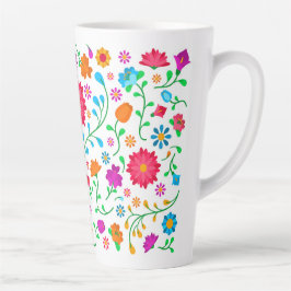 Caneca De Café Latte Cheerful colourful folk art pattern 