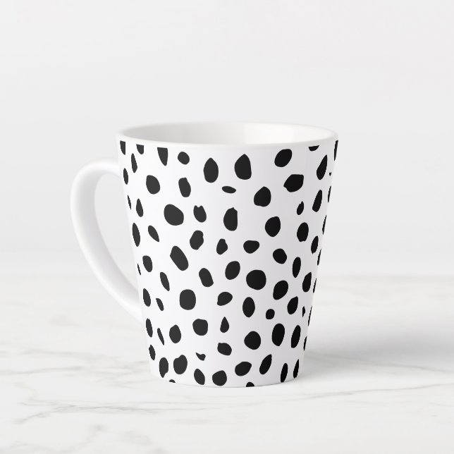 Caneca De Café Latte Cheetah Spots Preto Branco (Ângulo esquerdo)