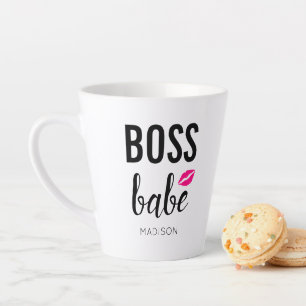 Caneca De Café Latte Chefe Babe Personalizado Beijo Cor-de-Rosa Láb