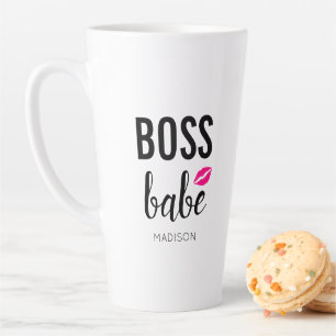 Caneca De Café Latte Chefe Babe Personalize   Queijo Rosa   Lábios rosa