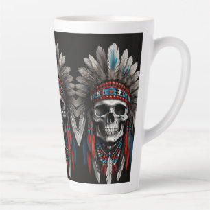 Caneca De Café Latte Chefe de Crânio Nativo Americano com Headdress