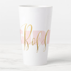 Caneca De Café Latte Chefe Dourado de Menina Rosa
