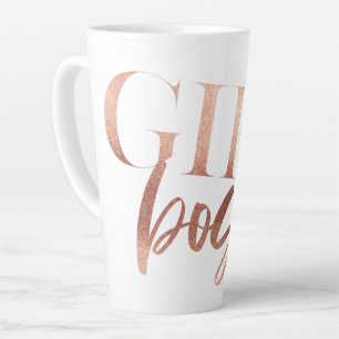 Caneca De Café Latte Chefe Garota Texto Preto Dourado Rosa