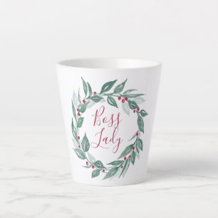 Caneca De Café Latte Chefe Lady Boho Greenery Wreath Red Berries Feriad