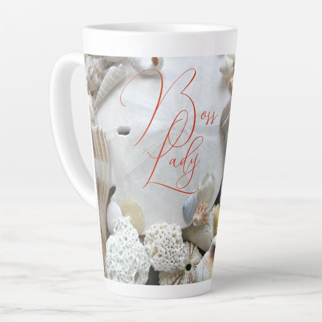 Caneca De Café Latte Chefe Lady Sand Dollar Seashells (Ângulo esquerdo)