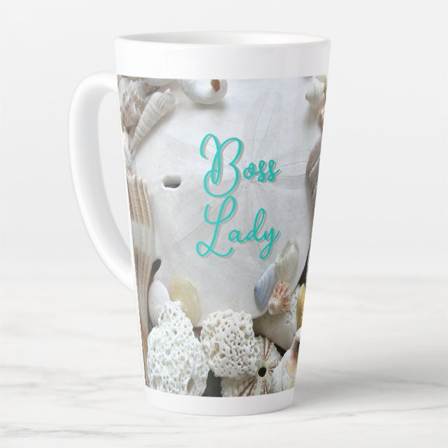 Caneca De Café Latte Chefe Lady Sand Dollar Seashells (Ângulo esquerdo)