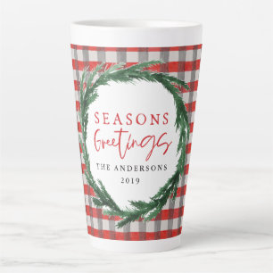 Caneca De Café Latte Cheque vermelho e faixa aquosa do Natal