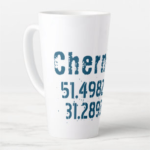 Caneca De Café Latte Chernihiv Ucrânia Latitude & Longitude Afetada