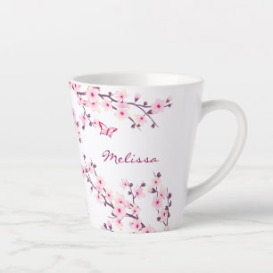 Caneca De Café Latte Cherry Blossomo Pink Monograma Branco
