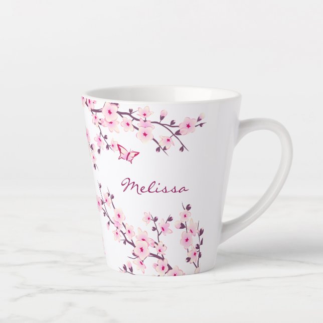 Caneca De Café Latte Cherry Blossomo Pink Monograma Branco (Direita)
