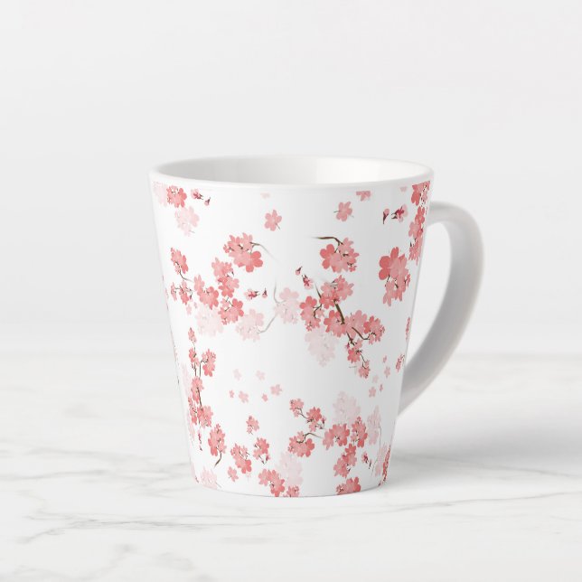 Caneca De Café Latte Cherry Flower 2 (Ângulo direito)