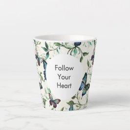 Caneca De Café Latte Chic - Borboletas Azuis Românticas