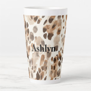 Caneca De Café Latte Chic Cream Brown Leopard Animal Print Aniversário