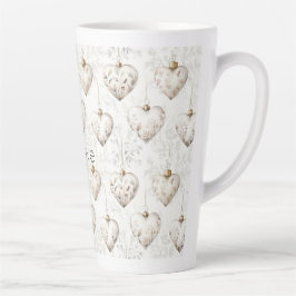 Caneca De Café Latte Chic Cream Grey Hearts Ornaments  