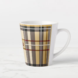 Caneca De Café Latte Chic e Trendy Taupe e Xadrez Dourada