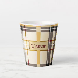 Caneca De Café Latte Chic e Trendy Taupe e Xadrez Dourada