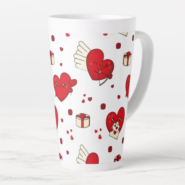 Caneca De Café Latte Chic Love-Themed Valentine’s Day Gift Red Heart (Ângulo direito)