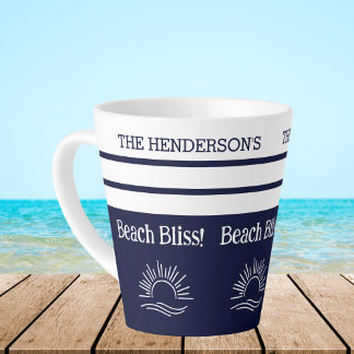 Caneca De Café Latte Chic Marinho Azul Stripes Náutica Casa de Praia