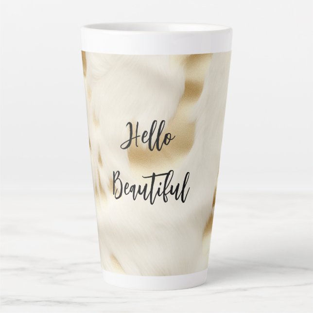 Caneca De Café Latte Chic Western Dourado White Cream Cowhide (Frente)